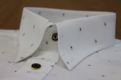 ソロメス・刺し子ドビー  スナップダウン  金枠ボタン・黒×金