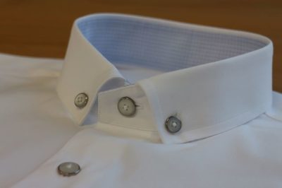 国産・ピンポイントオックス  ミニボタンダウン  銀枠ボタン・白×銀